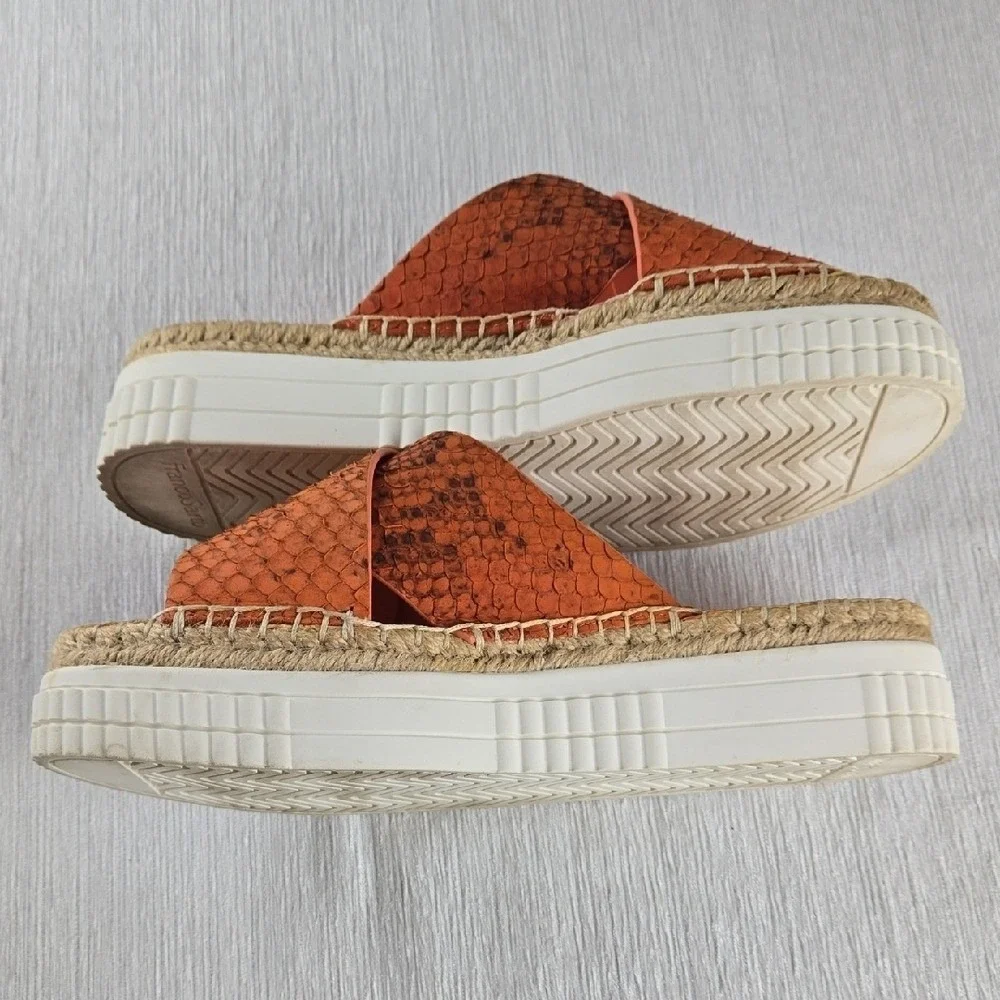 Franco Sarto Birch Orange Snakeskin Leather Espadrille Platform Sandals Mens 8M